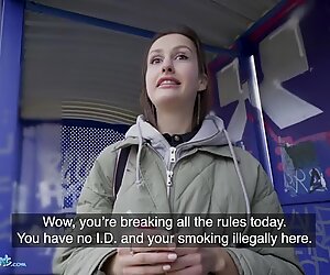 Public Agent Train Station smoker gets her tits out to pay the fine