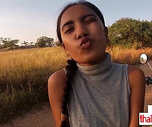 Amateur Thai teen Cherry sucking and fucking a big white dick outdoor